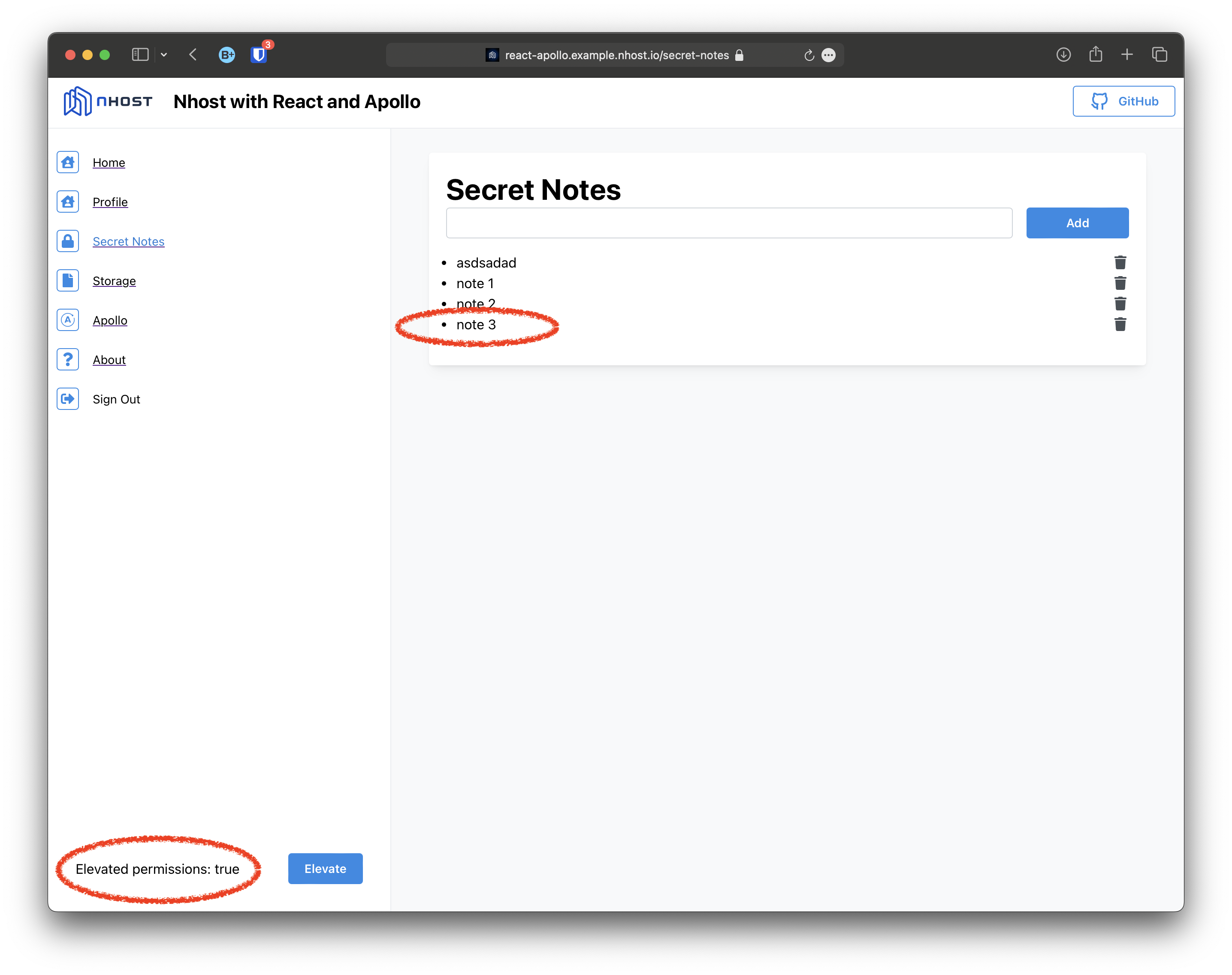 after adding secret notes