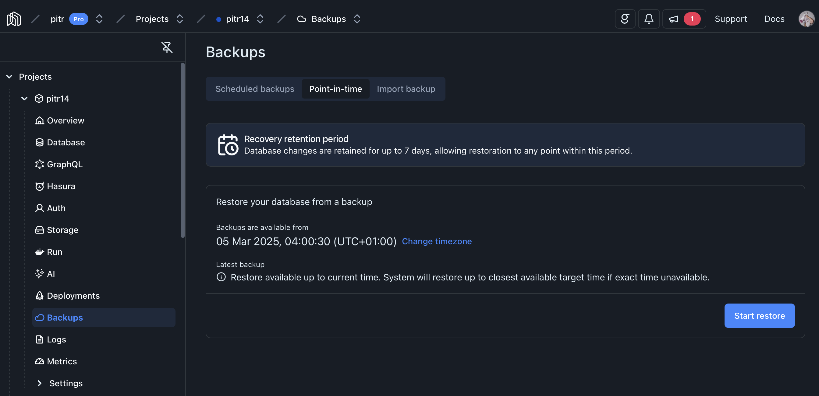 Point-in-Time Recovery