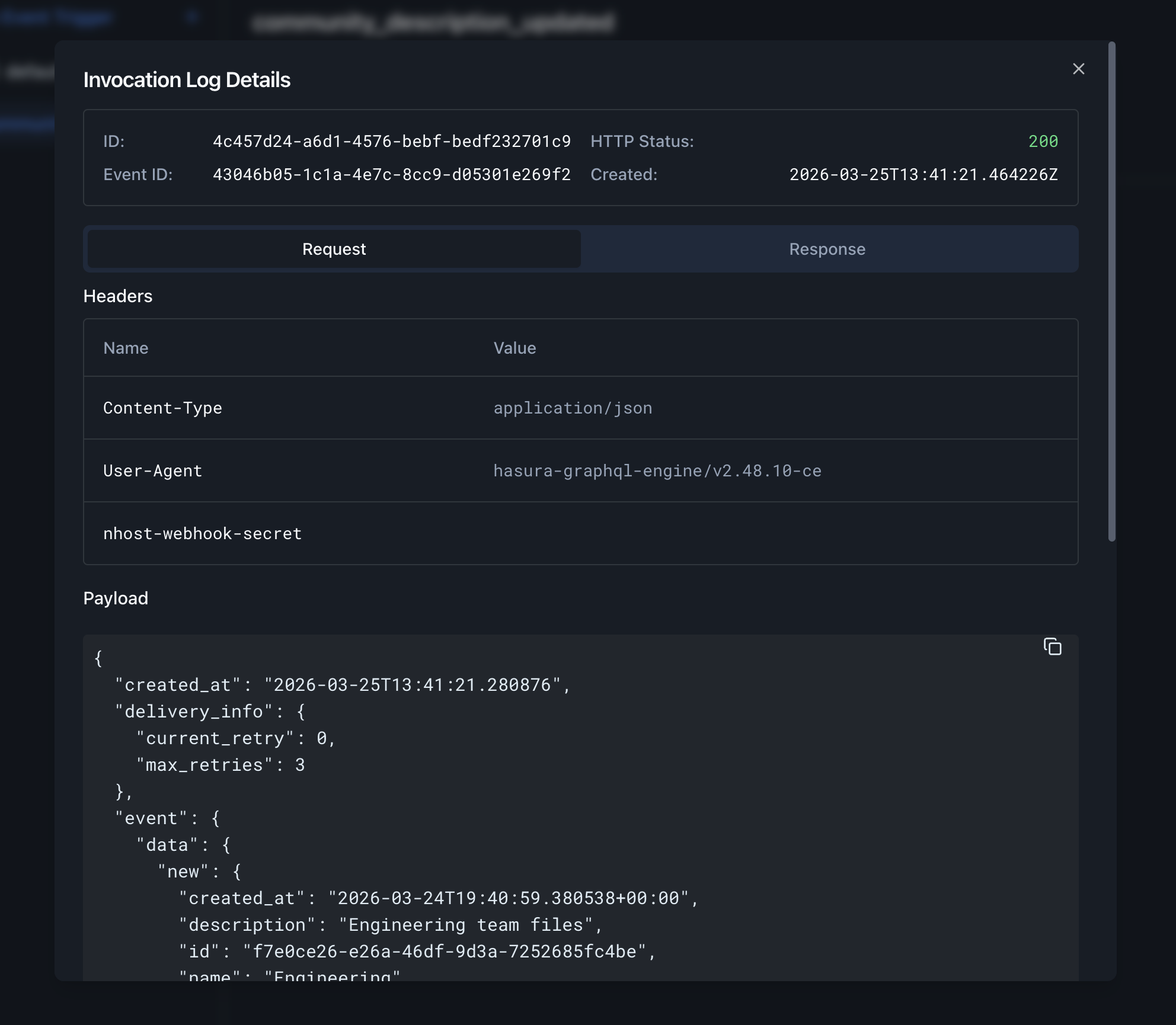 Event Trigger Invocation Details