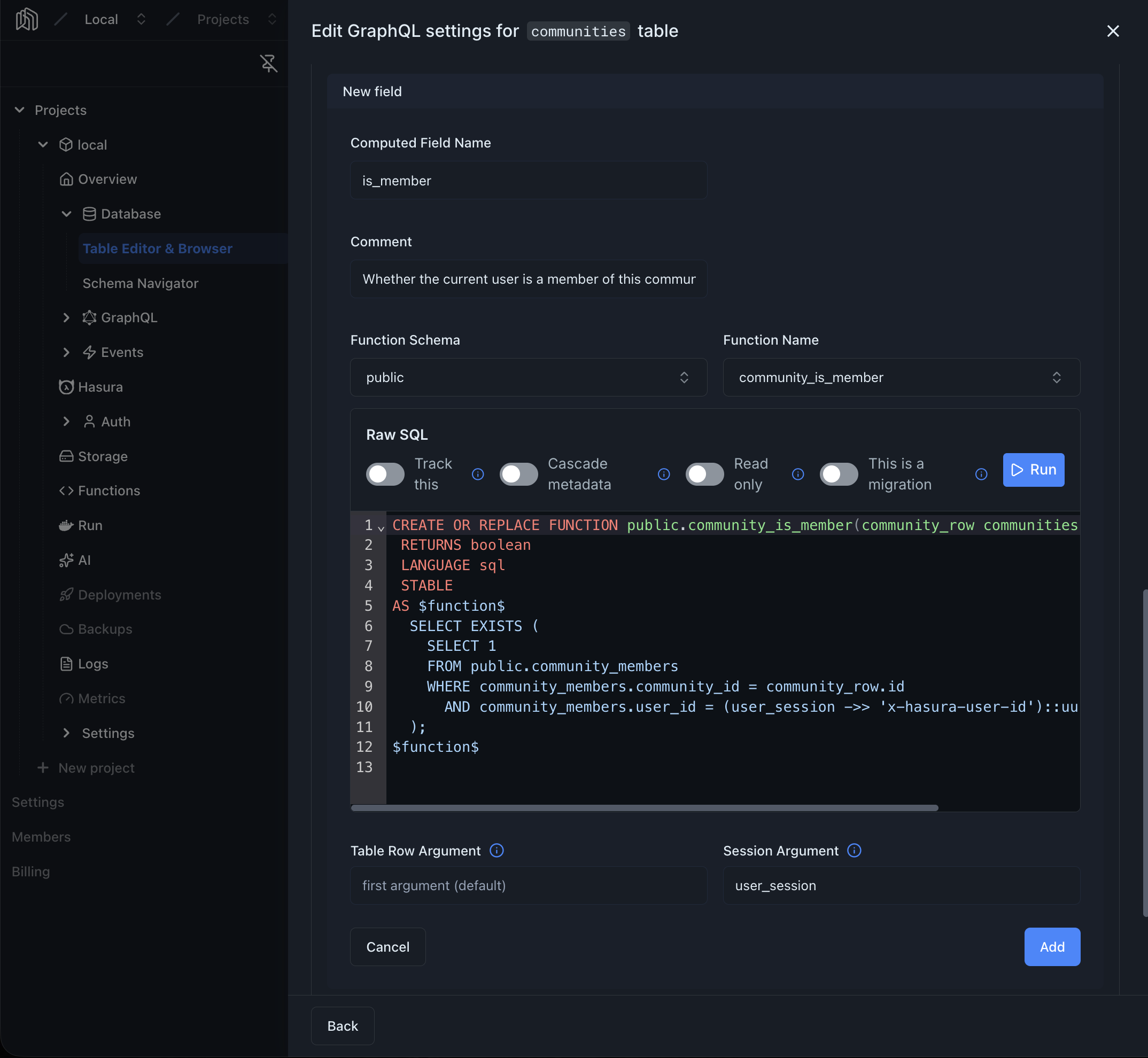Inline function editor