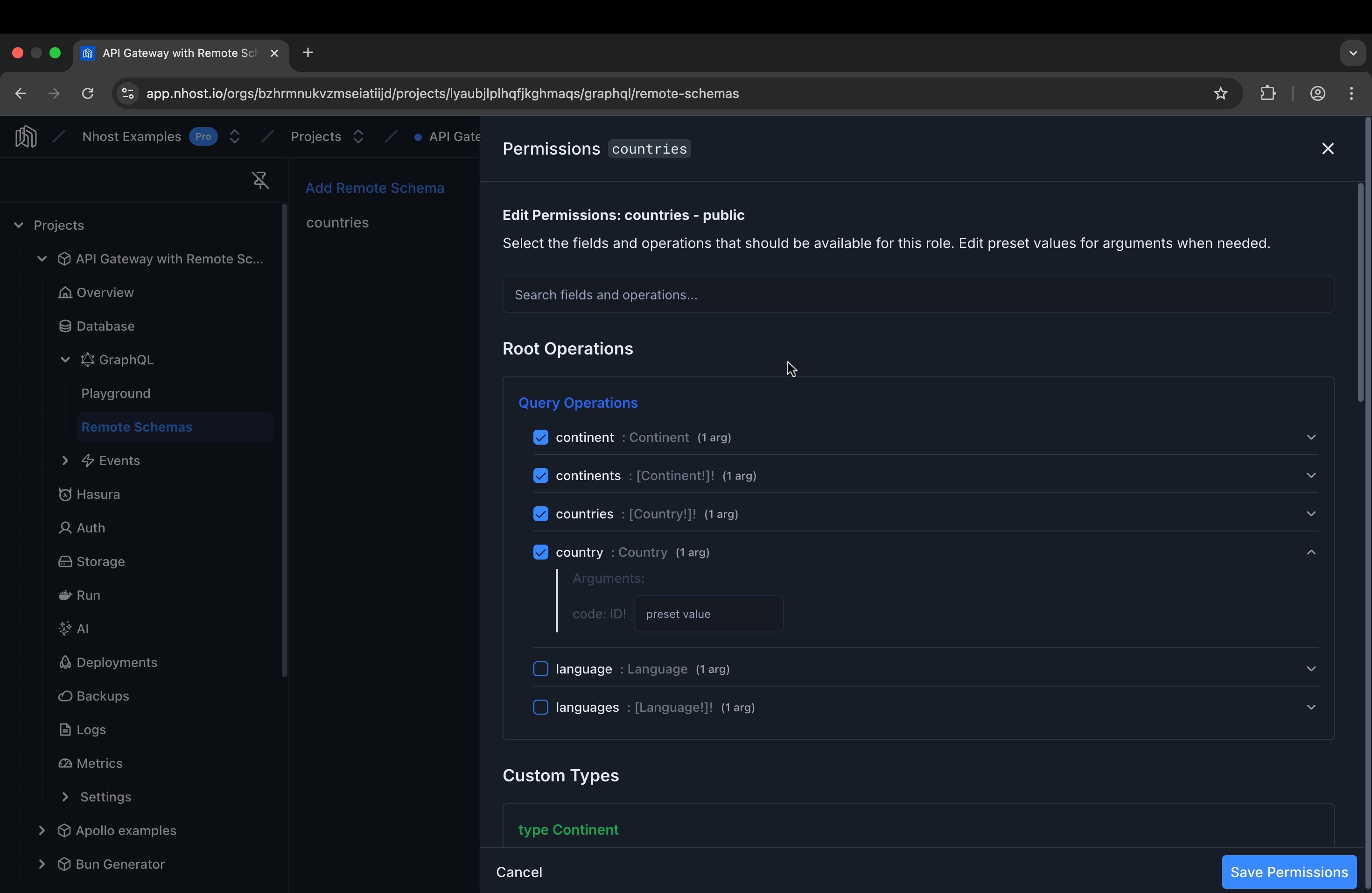 Permission roles configuration