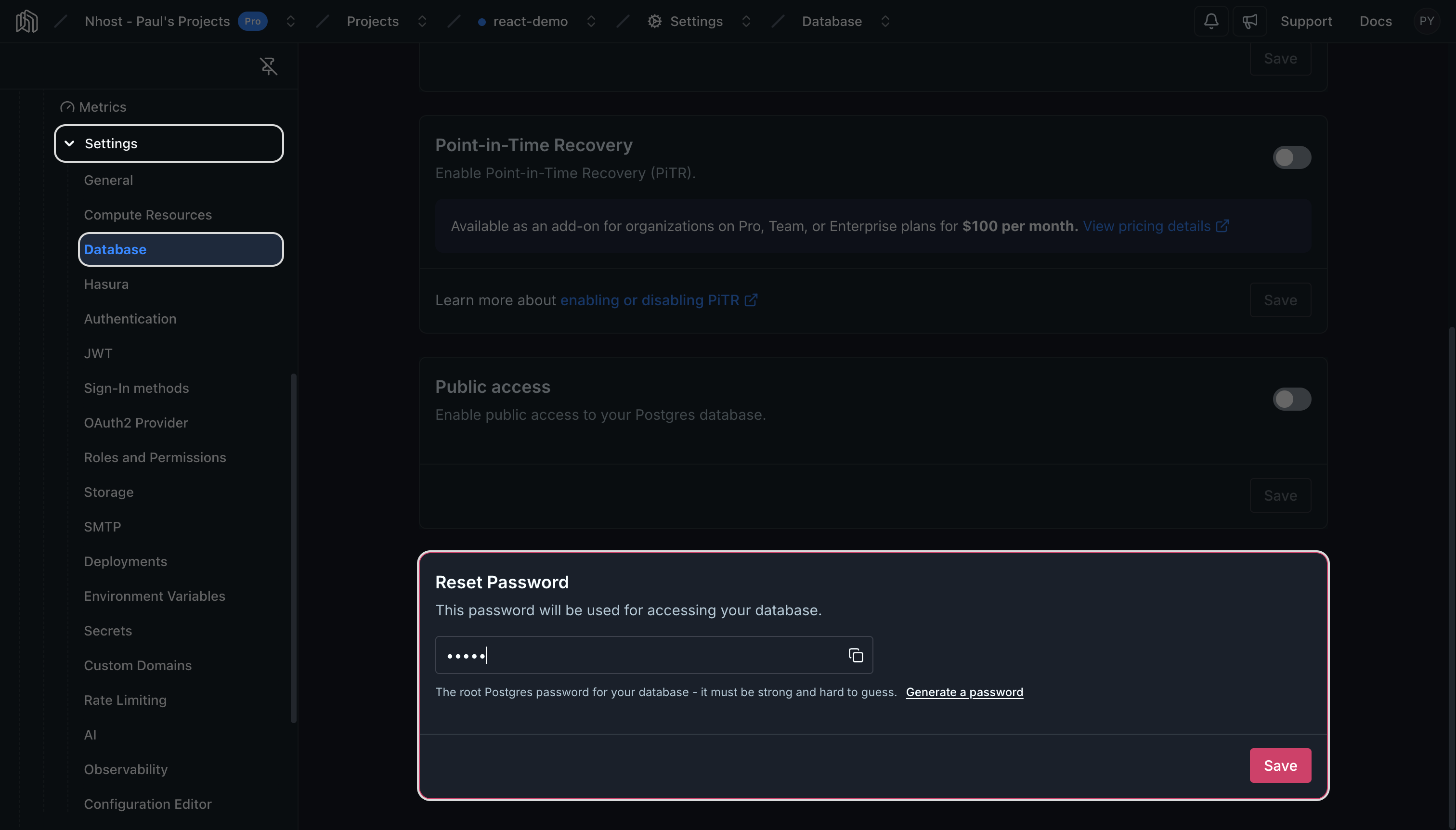 reset password