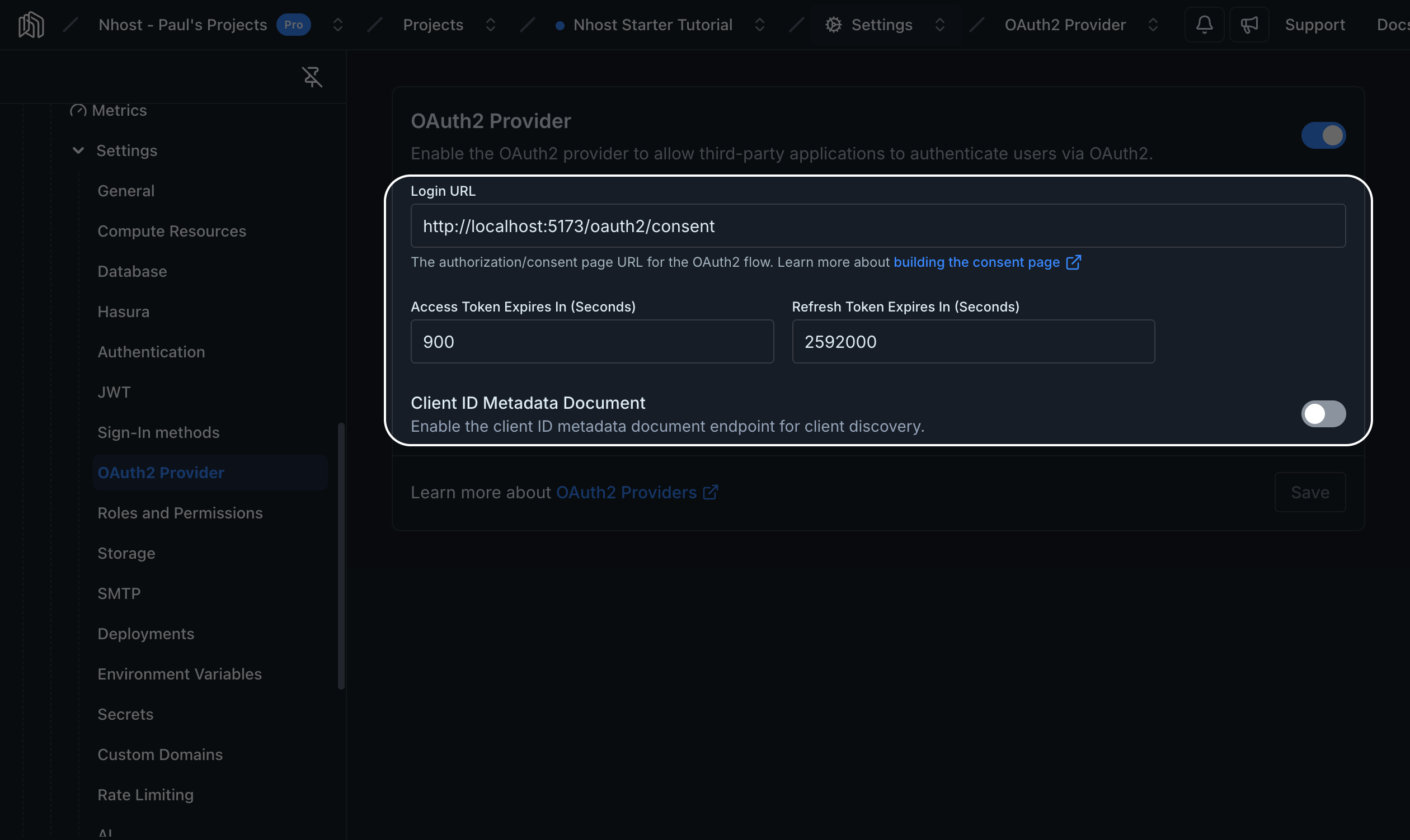 oAuth2 Provider Configs