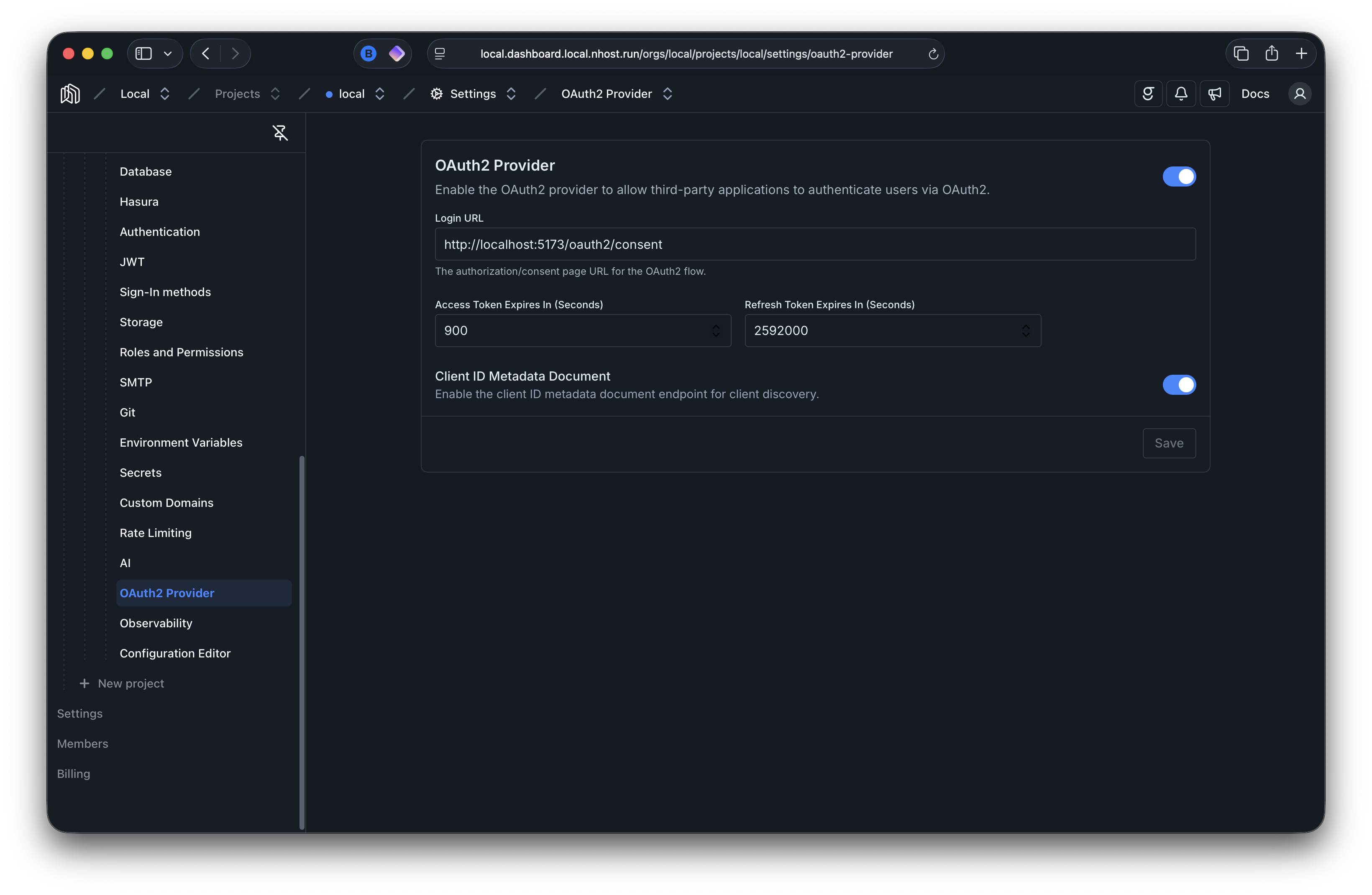 OAuth2 Provider settings with CIMD toggle