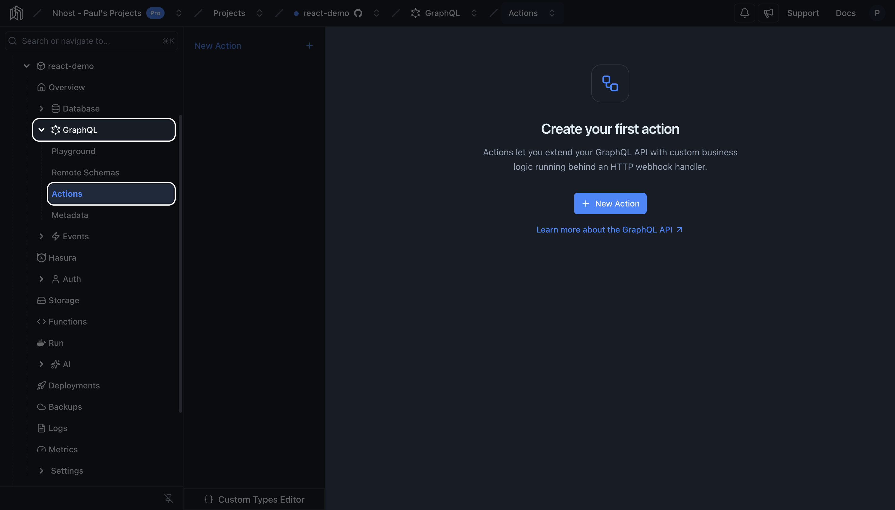 Actions overview with the New Action button