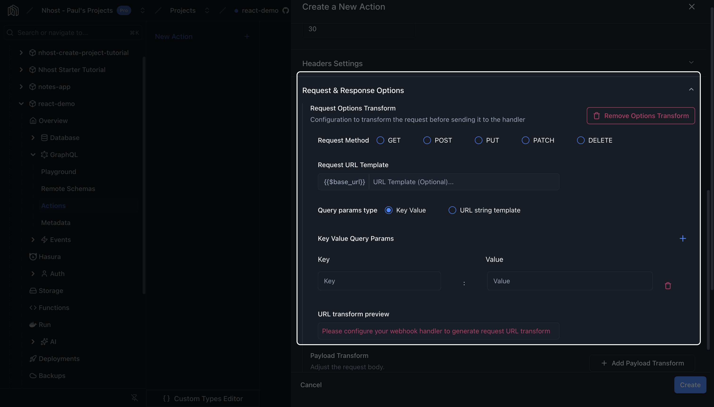 Request and Response Options with the Request Options Transform enabled