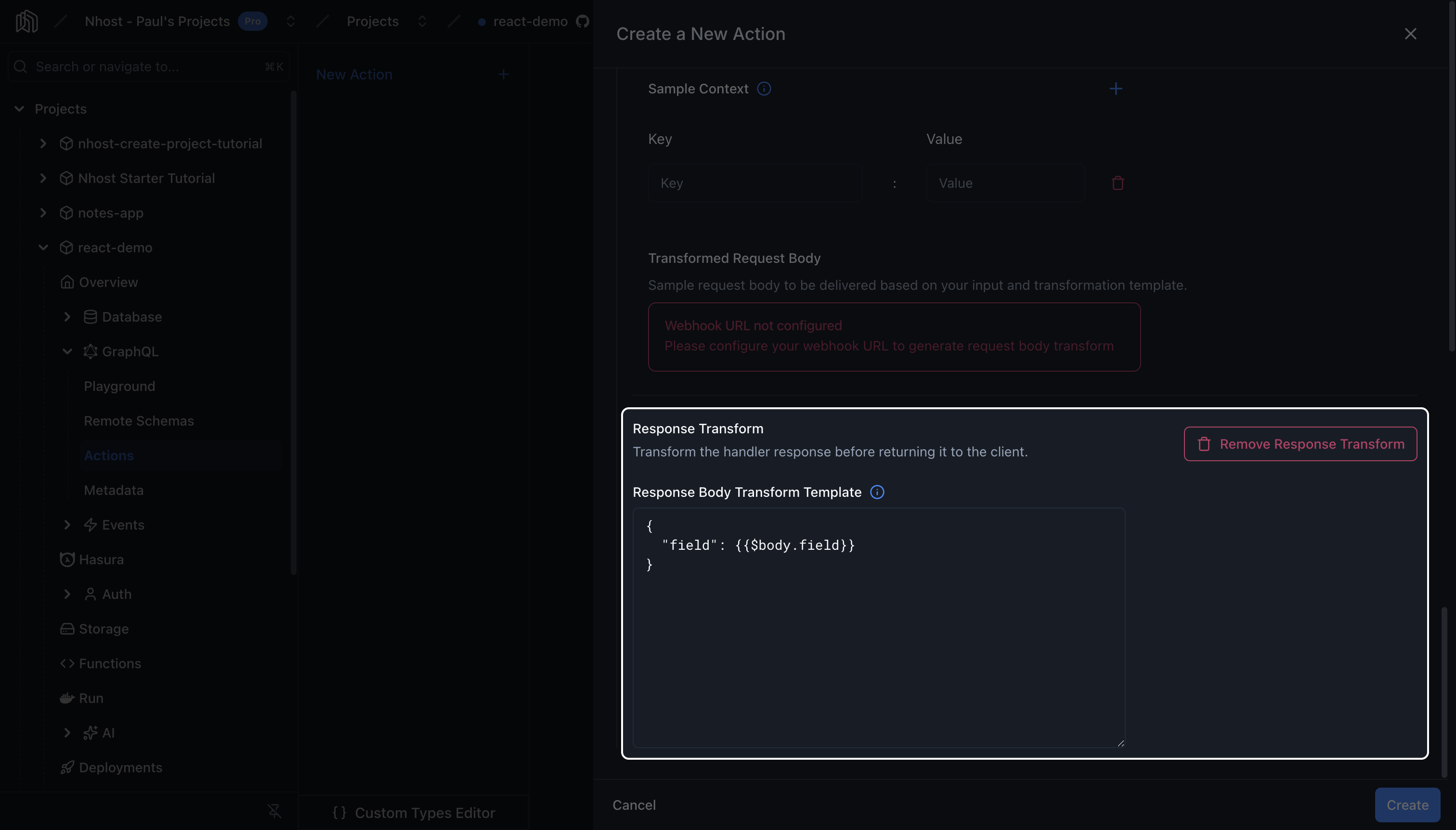 Response Transform with the response body template