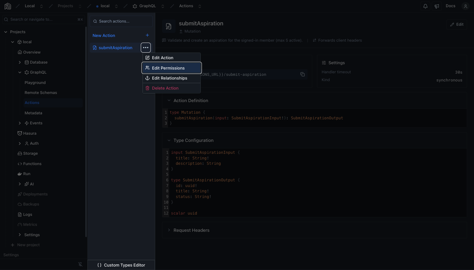 Action menu with Edit Permissions