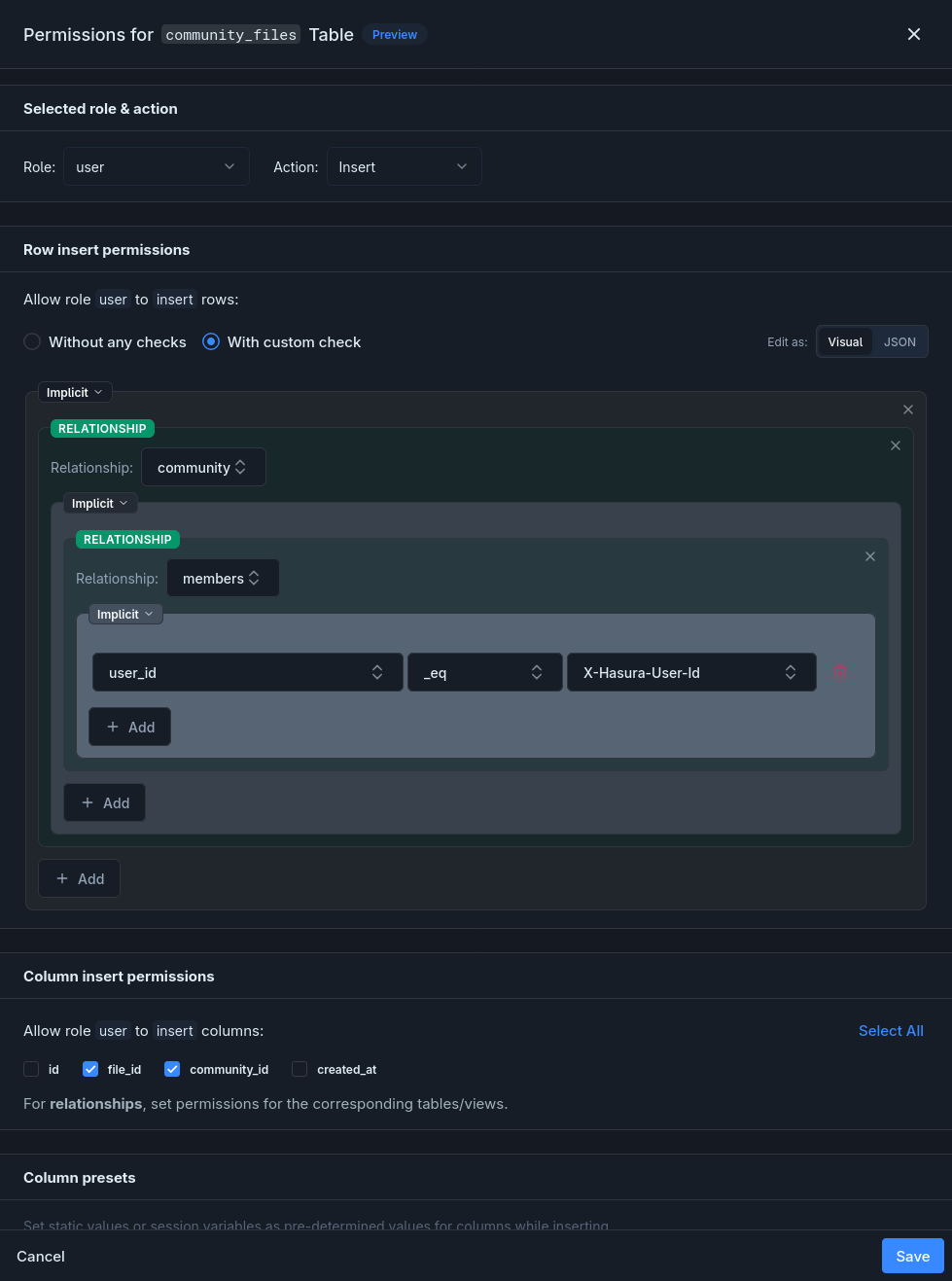 community_files Insert permission