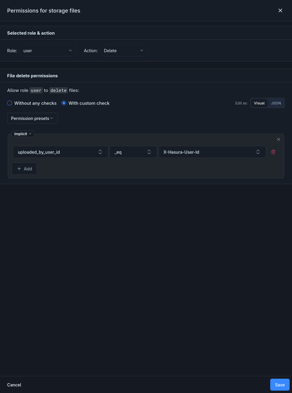 storage.files Delete permission