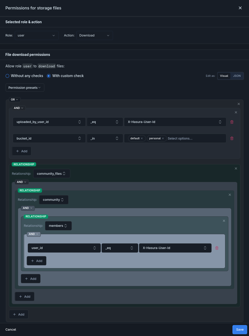 storage.files Download permission