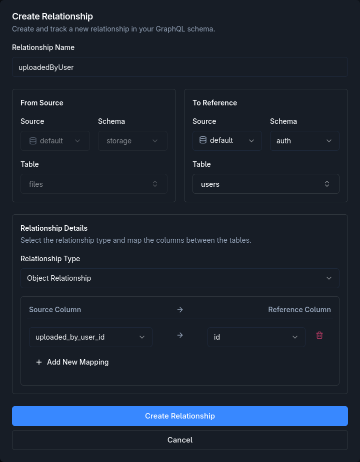 uploadedByUser relationship form